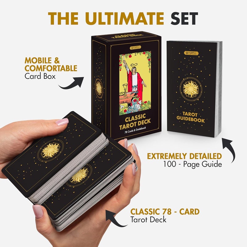 Wyspell Classic Tarot Deck - Original Tarot Cards with Guide Book for Beginners - Beginner Cards with Meanings Guide (Dark) - Image 2